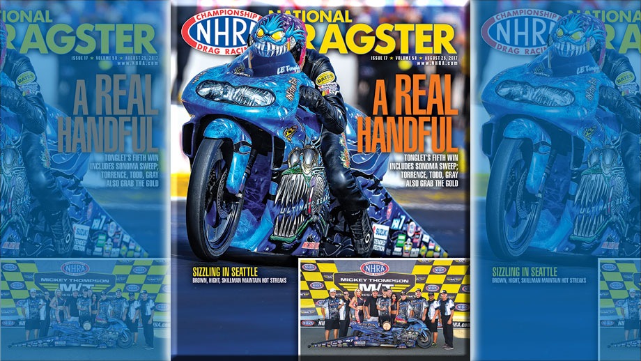 LE Tonglet on National Dragster cover
