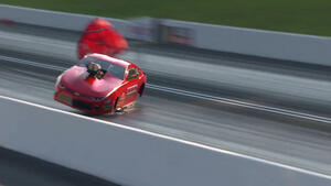 Paul Daigrepont crashes in the first round of Epping eliminations at Bristol Dragway