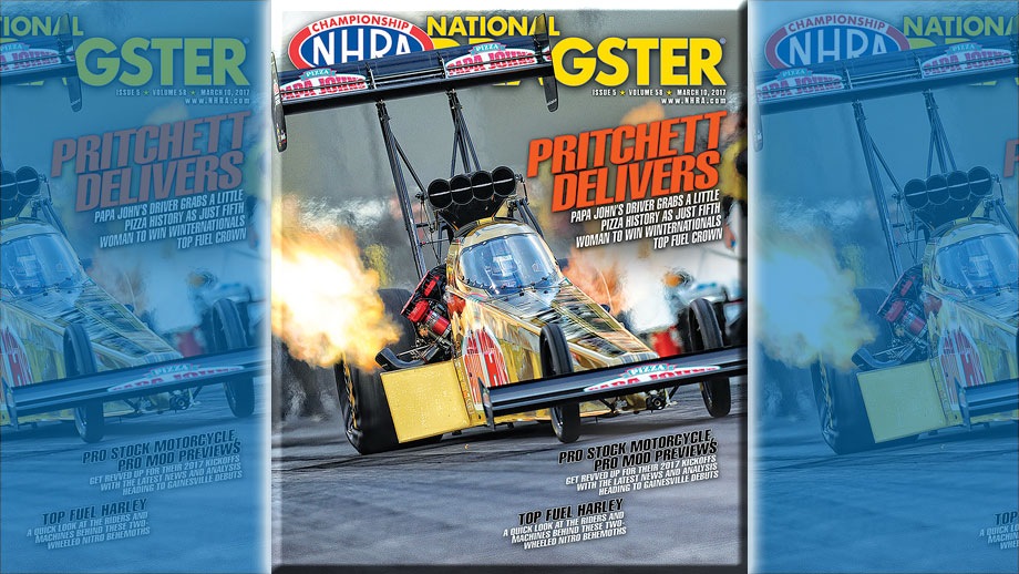 Leah Pritchett on the cover of National Dragster