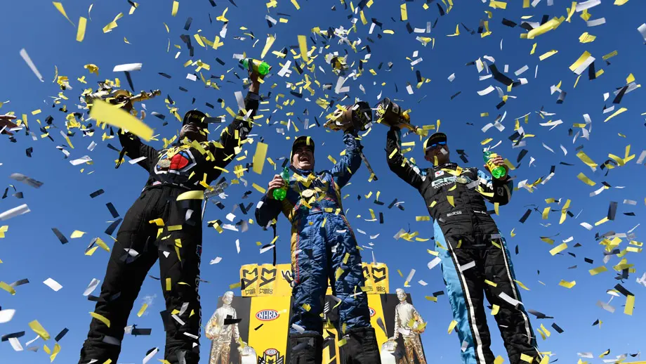 Event winners Antron Brown, Ron Capps, and Tanner Gray