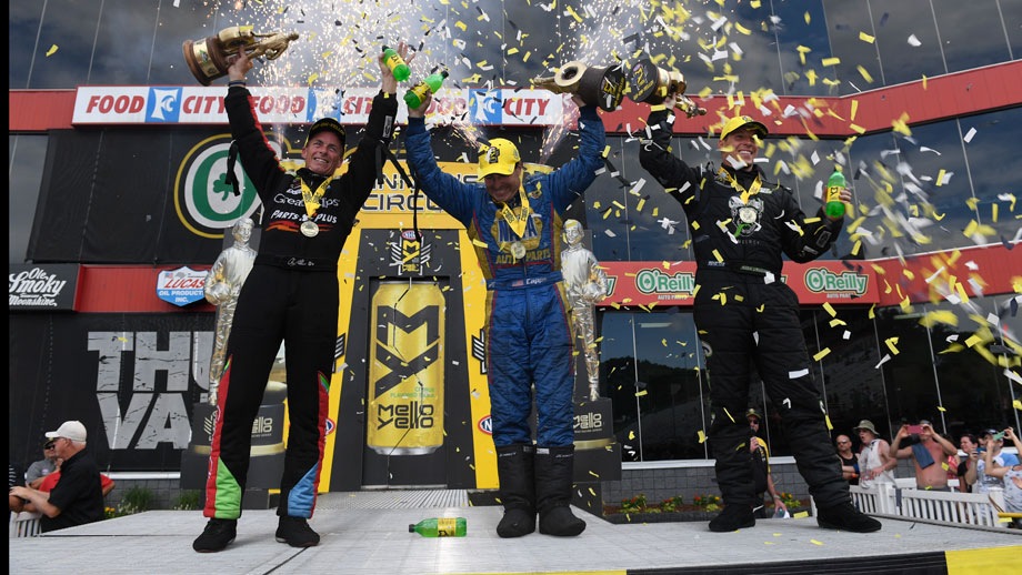 Event champions Clay Millican, Ron Capps, and Alex Laughlin
