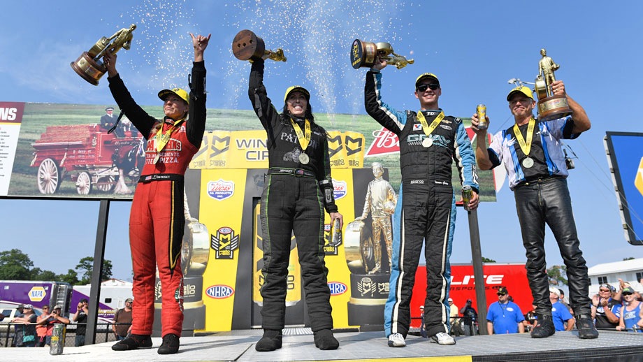 Event champions, from left, Leah Pritchett, Alexis DeJoria, Tanner Gray, and Jerry Savoie 