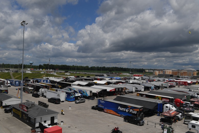 The pit area at Lucas Oil Raceway at Indianapolis was jammed with teams for NHRA's Return to Racing event