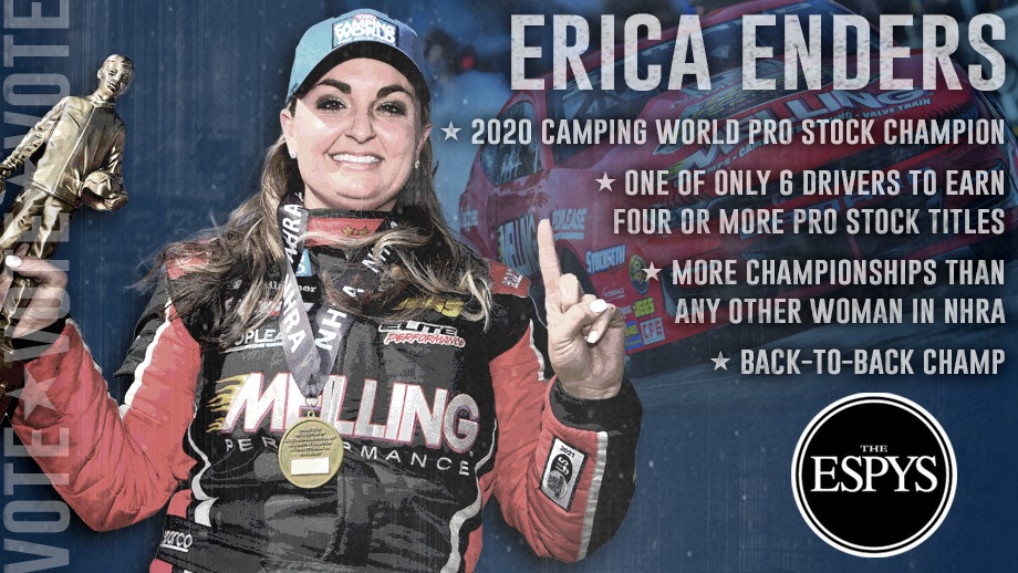 NHRA Pro Stock champ Erica Enders nominated for ESPYS Best Driver award