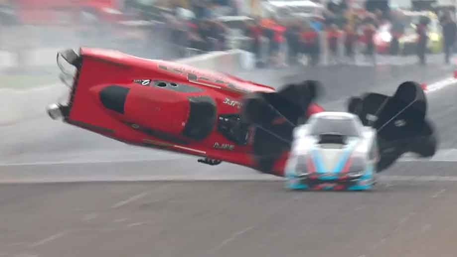 Top Alcohol Funny Car champ Doug Gordon emerges unhurt from round one  accident | NHRA