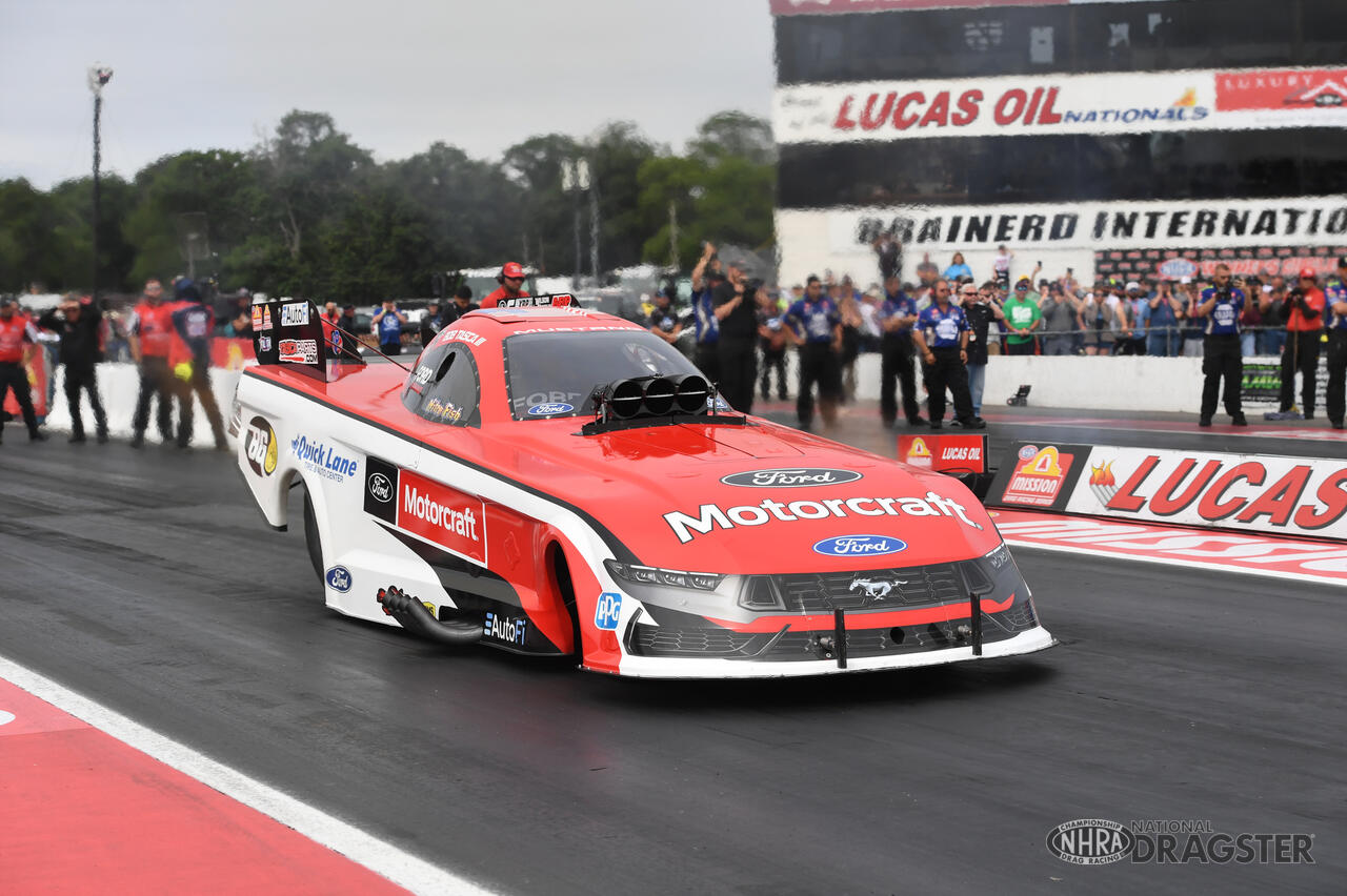 Funny Car launches from the start line at Brainerd International Raceway