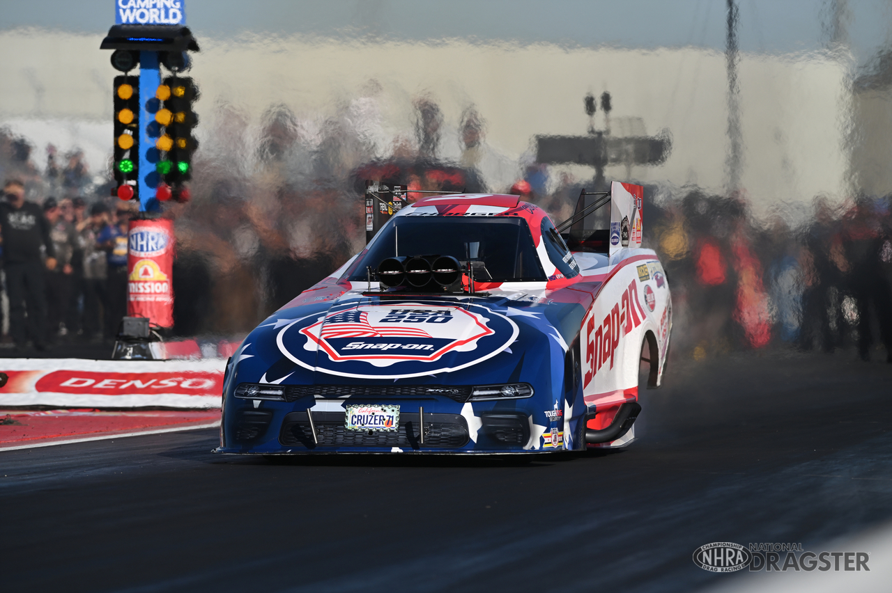 Cruz Pedregon's Funny Car making a run at Sonoma Raceway during the 2026 NHRA event