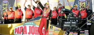 Leah Pritchett with her team in the Winternationals winner's circle