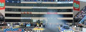 Funny Cars on the starting line at Route 66 Raceway