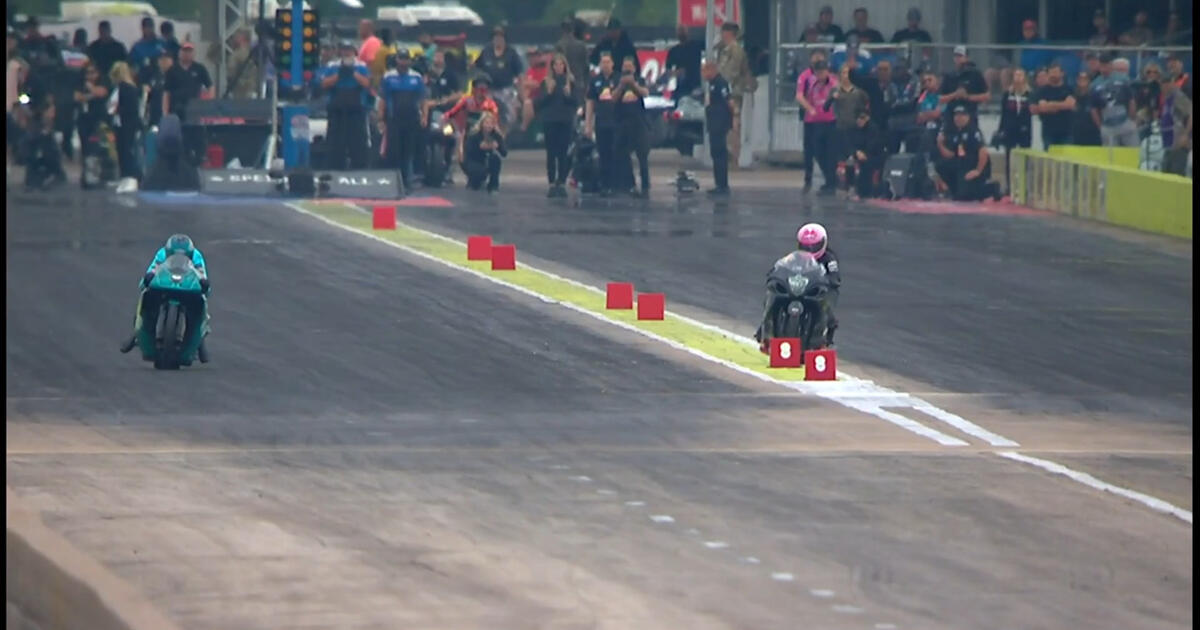 Angelle Sampey hits the finish-line blocks