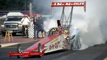 Melanie Troxel driving an In-N-Out Burger sponsored Top Fuel dragster at Seattle in 1999
