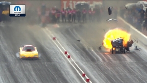 Daniel Wilkerson engine explosion at 2026 Mopar NHRA Las vegas Nationals