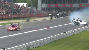 Alexis DeJoria hits the guardwall in round one of 2022 SpringNationals