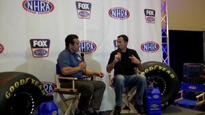 Ryan Oehler on the NHRA on FOX stage at the 2021 PRI Show