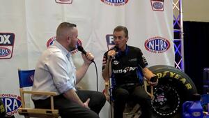 Clay Millican on the 2021 NHRA on FOX stage at the PRI Show