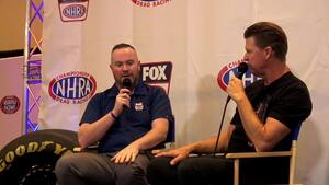 Rod Tschiggfrie on the NHRA on FOX stage at the 2021 PRI Show