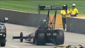 Antron Brown drives through explosion at Route 66 NHRA Nationals