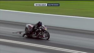 Watch Dennis Fisher's Top Fuel Harley EXPLODE at the 2017 NHRA Thunder Valley Nationals