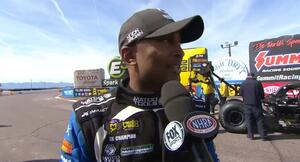 Antron Brown offers some staging advice for Top Fuel rookie Austin Prock