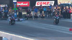 Angelle Sampey is the No. 1 qualifier in Pro Stock Motorcycle Friday at the Summit Racing Equipment NHRA Nationals