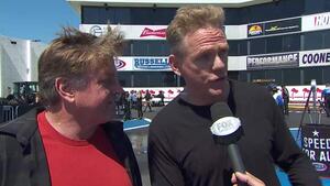 Chip Foose and Christopher Titus at the Pomona Dragstrip starting line