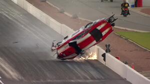 Pro Mod points leader Kris Thorne emerges unhurt from round one accident